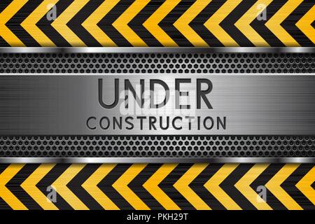 Under construction background. Metal texture with yellow elements Stock Vector