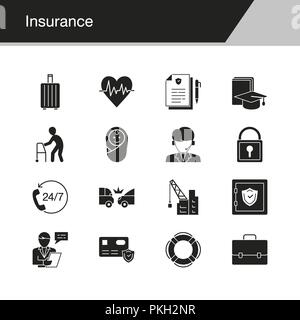 Insurance icons. Design for presentation, graphic design, mobile application, web design, infographics. Vector illustration. Stock Vector