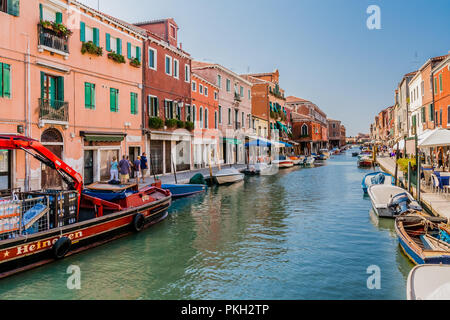 Narrow canal on Murano Island, Venice Italy Stock Photo