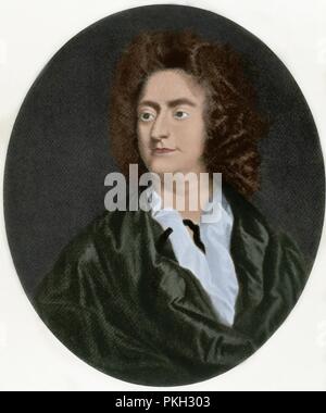 Henry Purcell (Westminster, 1659-Londres, 1695). Compositor británico del barroco. Grabado a partir de un retrato realizado en 1695 por John Clostermann. Coloreado. Stock Photo