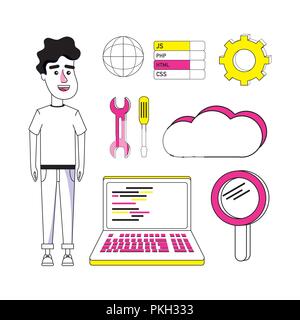 Set of coding cartoons Stock Vector