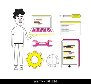 Set of coding cartoons Stock Vector