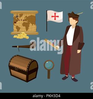 Set of columbus day icons Stock Vector