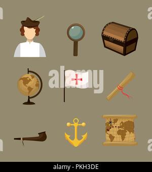Set of columbus day icons Stock Vector