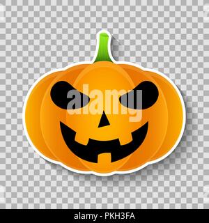 Cartoon pumpkin sticker isolated on a transparent background. Terrible pumpkin for Halloween. Sticker for your design. Vector illustration. EPS 10 Stock Vector