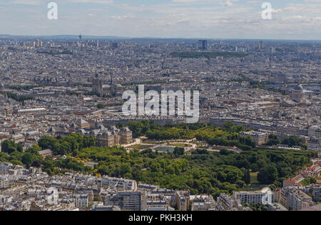 aerial view on Luxembourg Palace and Notre-Dame de Paris Stock Photo