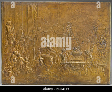 Entry of Alexander the Great into Babylon, or The Triumph of Alexander. Dated: 18th century. Dimensions: overall: 30.8 x 22.9 cm (12 1/8 x 9 in.)  framed: 43.4 x 35.6 cm (17 1/16 x 14 in.). Medium: bronze. Museum: National Gallery of Art, Washington DC. Author: After Charles Le Brun. Stock Photo