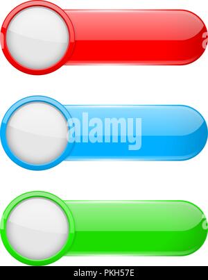 Colored oval buttons with white circles. 3d glass menu icons Stock Vector