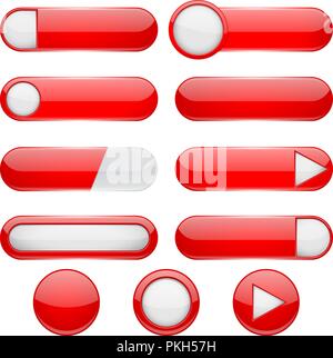 Red menu buttons. 3d oval web icons Stock Vector