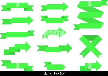 Green paper scrolls. Set of ribbon banners Stock Vector