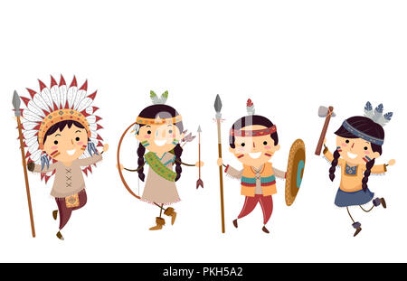 Illustration of Stickman Native American Kids Sitting Around an Elder ...