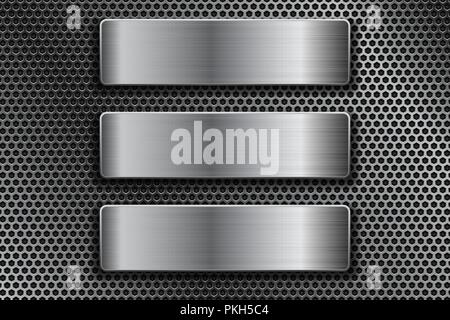 Steel rectangle plates on metal perforated background Stock Vector