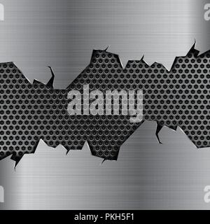 Metal background with torn edges and perforation Stock Vector