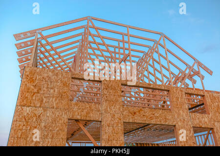 Looking upward at new building under construction Stock Photo