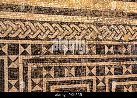 Ancient Roman mosaic in city of Pula, Croatia. Floor mosaic The Punishment of Dirce Stock Photo