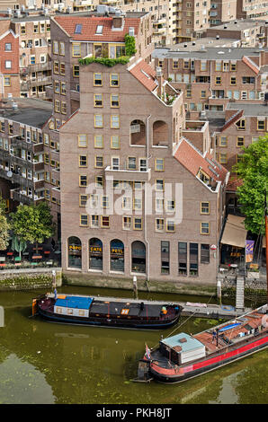 Rotterdam, The Netherlands, September 8, 2018: aerial view of the housing development from the 1980's by architect Piet Blom near the Oude Haven (Old  Stock Photo