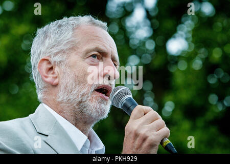 Bristol, UK, 8th August, 2016. Jeremy Corbyn MP is pictured as he gives a speech to supporters at a rally in College Green,Bristol. Stock Photo