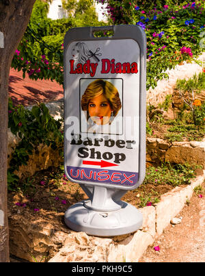 Lady Diana Barber Shop, located near the harbor and very popular with tourists Stock Photo