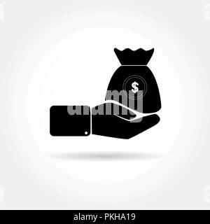 Icon with a hand and a bag of money with a dollar symbol Stock Vector