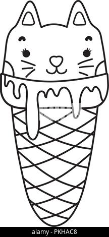 outline kawaii sweet cat ice cream Stock Vector