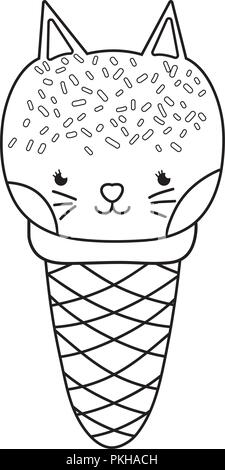 outline kawaii tasty cat ice cream Stock Vector