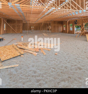 Wide area under construction with wood Stock Photo
