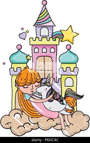 girl hugging cute unicorn in the castle Stock Vector Image & Art - Alamy