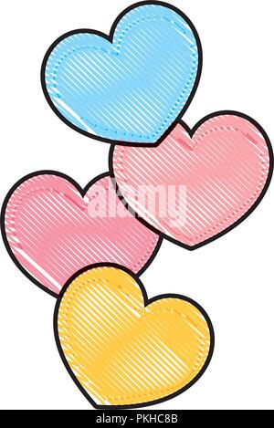 scribbled nice hearts shapes decoration style Stock Vector