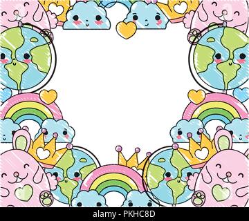 scribbled kawaii characters with emotion facial expression Stock Vector