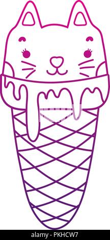 degraded outline kawaii sweet cat ice cream Stock Vector