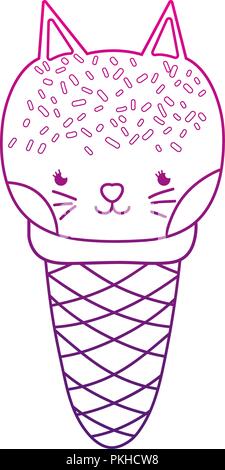 degraded outline kawaii tasty cat ice cream Stock Vector