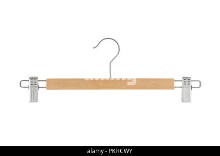 Wood and metal pants / skirt hanger isolated on a white background Stock Photo