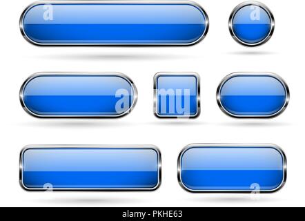 Glass Blue Buttons Round 3d Buttons With Chrome Frame Stock Illustration -  Download Image Now - iStock