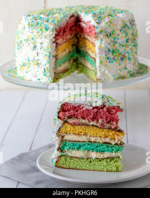 colorful rainbow cake dessert with colored layers Stock Photo