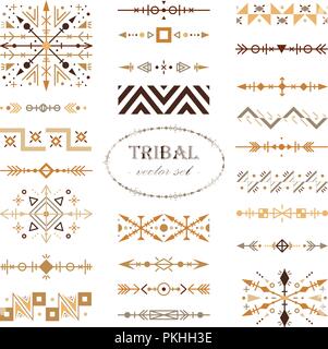Vector set of design elements in tribal style. Brush set. Stock Vector