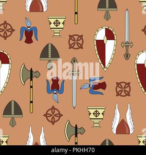 Original vector seamless pattern about vikings life. Stock Vector
