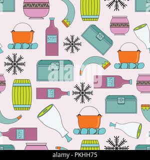 Original vector seamless pattern about vikings life. Stock Vector