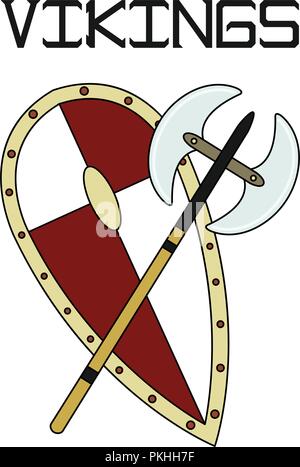 Bright vector illustration of the Scandinavian life. Fighting tools of Vikings. Stock Vector