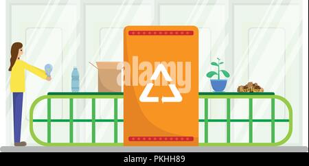 Vector illustration about the industry of waste recycling. Nature protection. Stock Vector