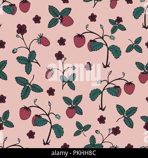Gentle flower seamless pattern with wild strawberry. Stock Vector