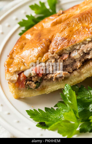 Homemade Lamb and Tomato Arayes Pita with Hummus Stock Photo