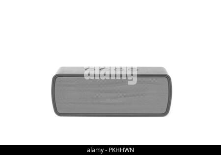An isolated bluetooth speaker on a white background. Stock Photo