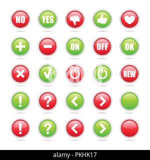 Various common green and red signs inside round icons - Vector elements Stock Vector
