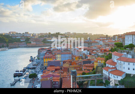 Skyline of Old Town of Porto at sunset. Portugal Stock Photo