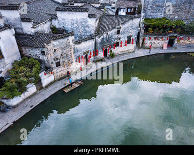 Aerial view of Crescent Lake and its surrounding house at the Hongcun Village in Huangshan, Anhui Province Stock Photo