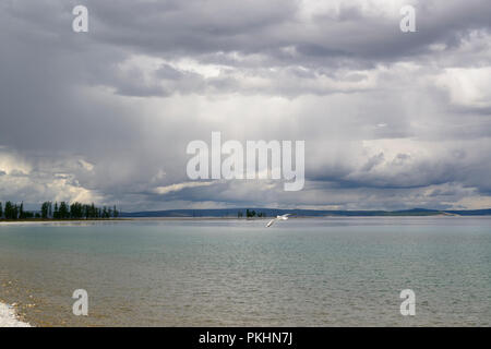 Dark clouds hanging above Lake Khovsgol, Mongolia. Stock Photo