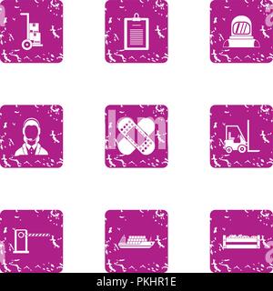 Closed place icons set, grunge style Stock Vector