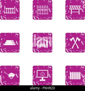 Design of fence icons set, grunge style Stock Vector