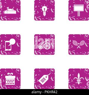 Review icons set, grunge style Stock Vector