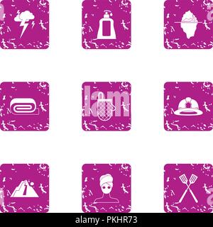 Female commerce icons set, grunge style Stock Vector
